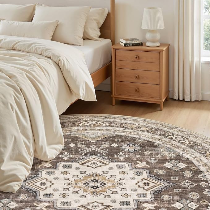 8ft Round Vintage Living Room Area Rug - Image 3