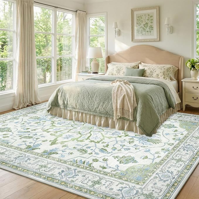 RELEANY Area Rugs 7'x9' Washable Non-Slip, Floral Vintage Distress Medallion - Image 2