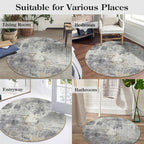 Lahome Modern Abstract Round Rug - 6Ft Gray Circle Rugs - Image 7