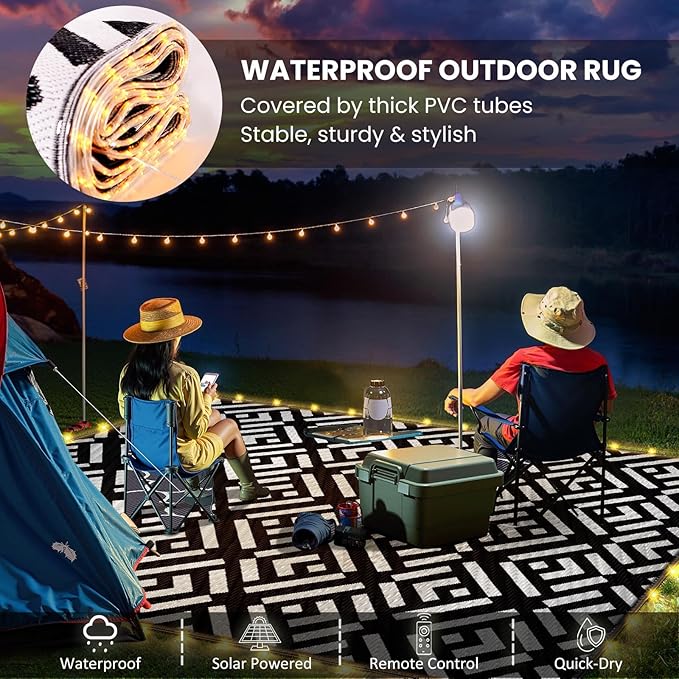 Outdoor Rug 6x9Ft, Solar Powered Outdoor Camping Rug - Image 4