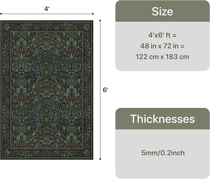 GENIMO Washable 4x6 Area Rug, Vintage Boho Floral Carpet, Soft Low-Pile - Image 2