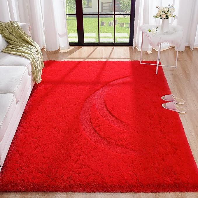 BENRON Fluffy Red Rugs for Living Room Bedroom 4x6, Soft Plush Fuzzy Shaggy by BENRON