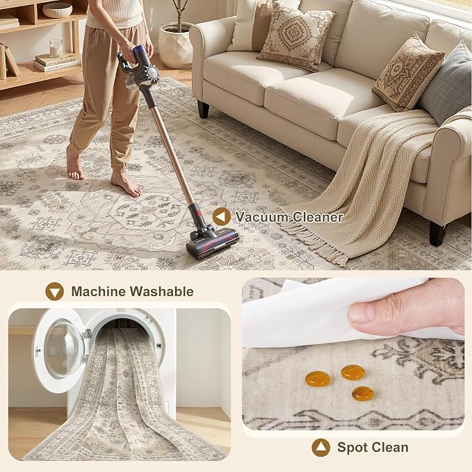 8x10 Washable Area Rug, Large Rugs - Image 3