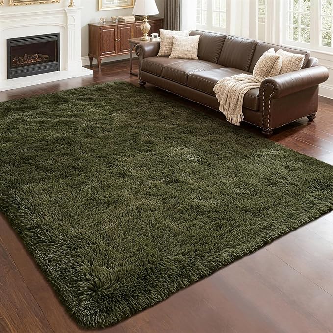 Andecor Shag Area Rug for Living Room, 6x9 Feet Olive Green Soft Fluffy Indoor by Andecor