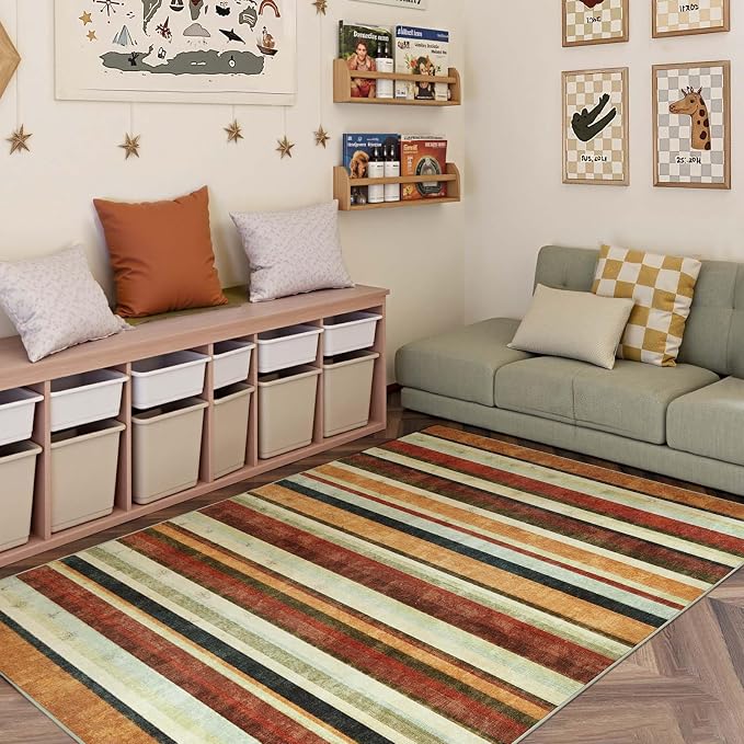 jinchan 5x7 Area Rug Modern Striped Rug Washable Rug Soft Large Indoor Floor - Image 2
