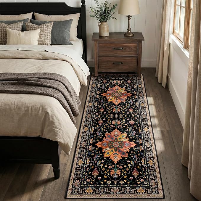 RELEANY Area Rugs Runner 2'x6' Washable Non-Slip, Floral Vintage Distress by RELEANY