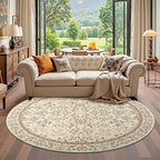 jinchan Zenith Round Rug 6ft Area Rug Soft 6'Round Vintage Floral Rug Non-Slip - Image 5