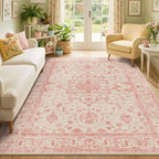 RELEANY Area Rugs 5'x7' Washable Non-Slip, Floral Vintage Distress Medallion by RELEANY
