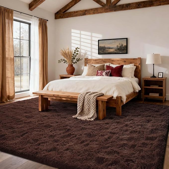 4x6 Ft Brown Shag Rugs for Bedroom Living Room, Ultra Soft Fluffy Furry Area - Image 3