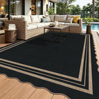 Scalloped Easy Jute Outdoor 8x10 Area Rug, Washable Outdoor Patio Rug, by LORWER
