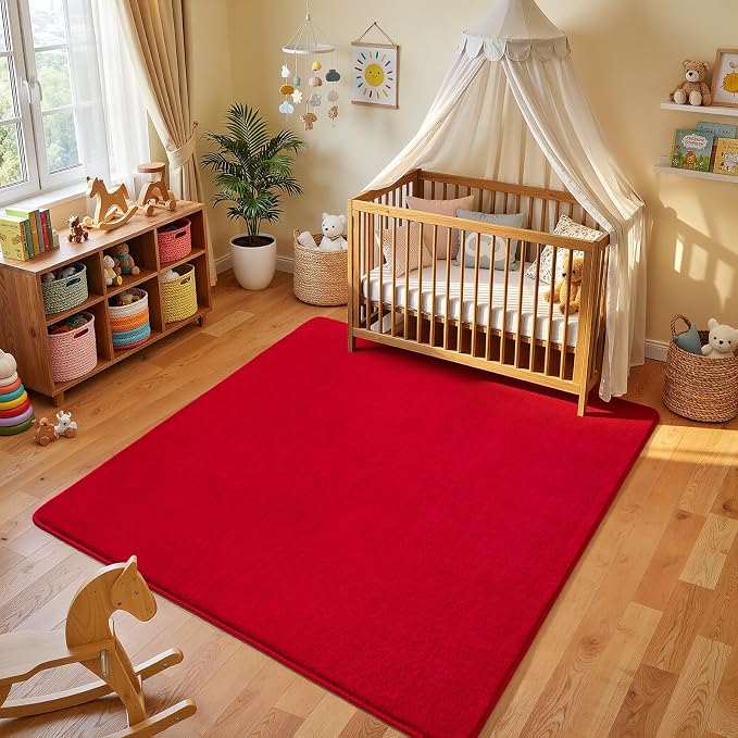 Amearea 5x5 Square Area Rugs for Bedroom Living Room, Modern Red Thickened - Image 2