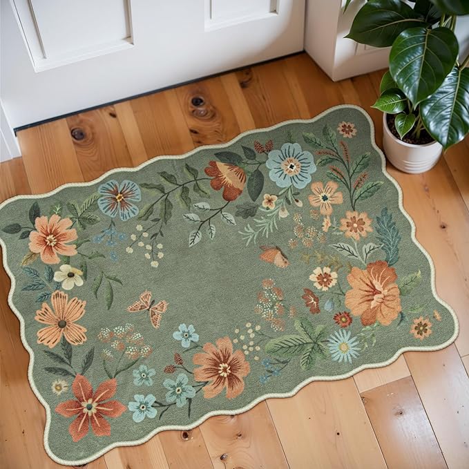 Lahome Floral Rugs for Entryway, 2X3 Washable Kitchen Rugs Ultra-Thin Soft Rug by Lahome