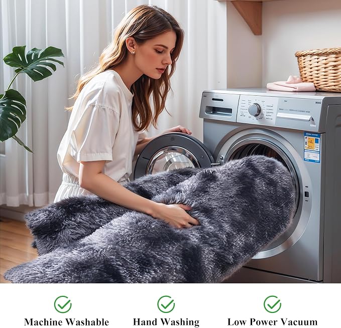 KICHOWUA Thick Area Rug 5x7 Dark Grey Fluffy Shag - Image 5
