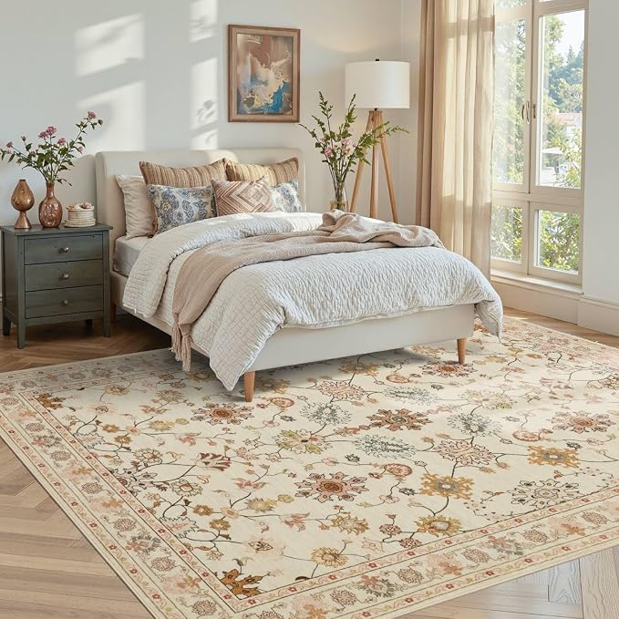 Rugxara Floral Rug for Living Room Bedroom, 5x7 Washable Rug, Vintage Boho Area - Image 2