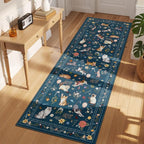Unirea 2.6x8 Dark Blue Cat Runner Rug, Washable Non Slip Botanical Rug - Image 8