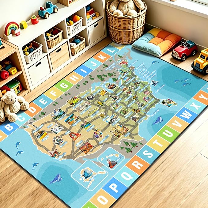 Car Rug Play Mat 8x10 ft, Race Track Map Road Rug - Image 8