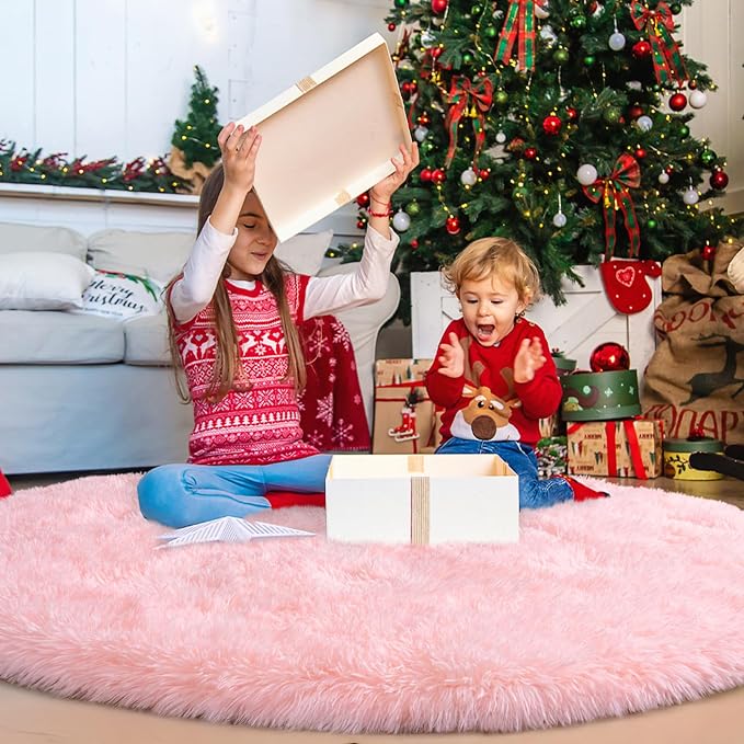 WISH TREE Round Pink Rug for Bedroom Girls, Soft Fluffy 7ft Circle Area Rugs - Image 4