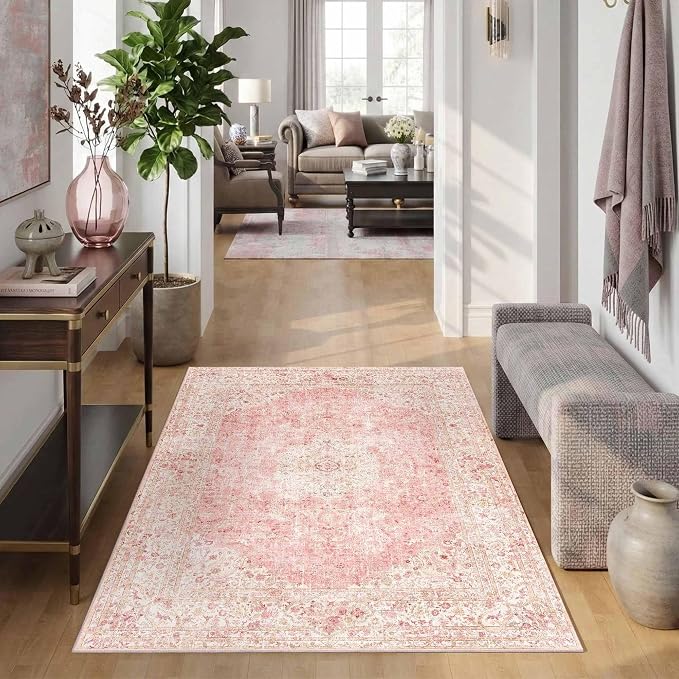 Latte&Fog Vintage Pink Area Rugs 4x6, Washable Cute Small Rugs - Image 4