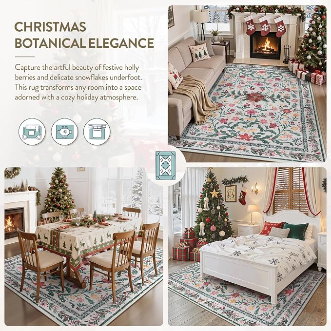 Wonnitar Christmas Rug for Living Room, Christmas Home Decor 8x10 Washable Rug - Image 3