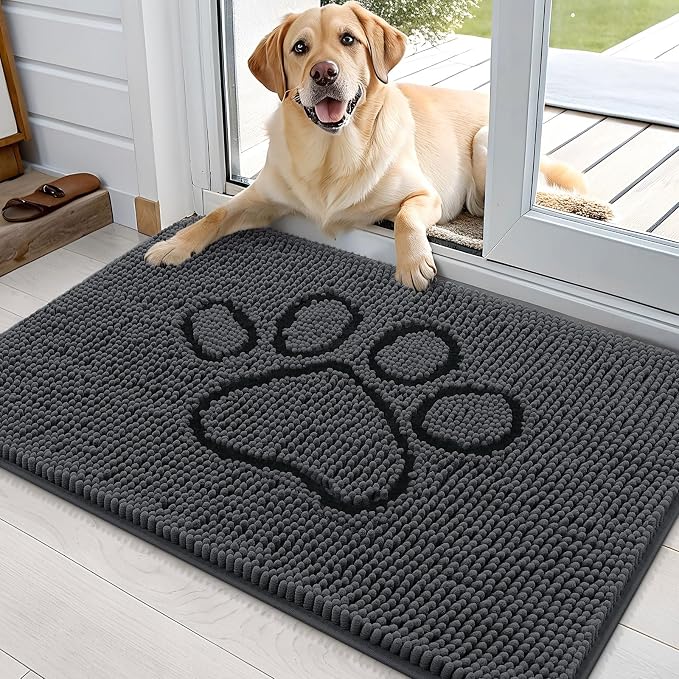 OLANLY Dog Door Mat for Muddy Paws 36x24, Paw Print Design, Absorbs Moisture by OLANLY