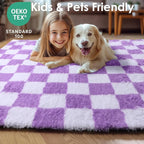 KICMOR Purple Rugs for Bedroom Living Room, Fluffy Soft Checkered 4x6 Area Rug - Image 6