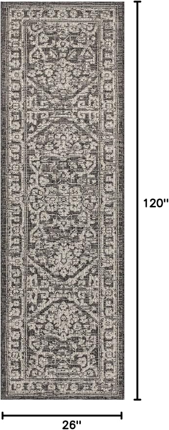 JONATHAN Y Boho Medallion Indoor Outdoor Runner Rug 2X10 Black/Gray, Malta - Image 2