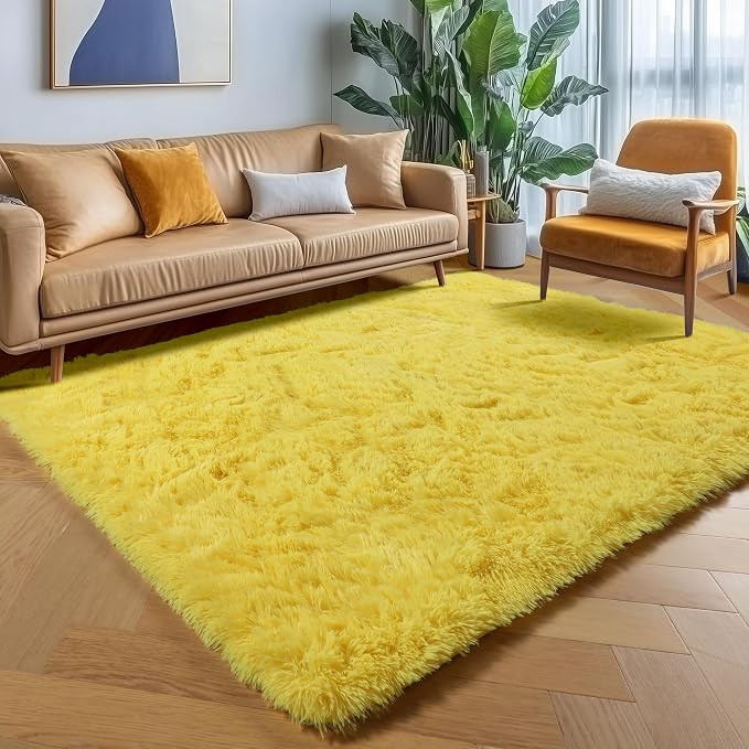 ONASAR Yellow Rugs for Living Room Bedroom, 5x8 Fluffy Bedside Area Rug - Image 7
