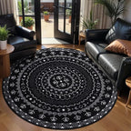 SERISSA Round Area Rug, 4ft Washable Non-Slip Black and White Boho Circle Rug - Image 2