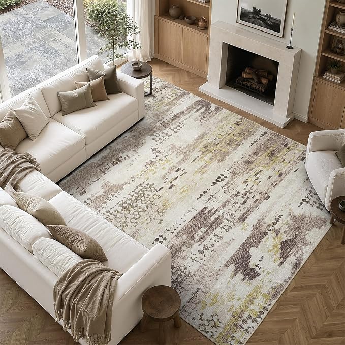 DCX Abstract Area Rug 6x9, Washable Brown Modern Rug by DCXWashableRug