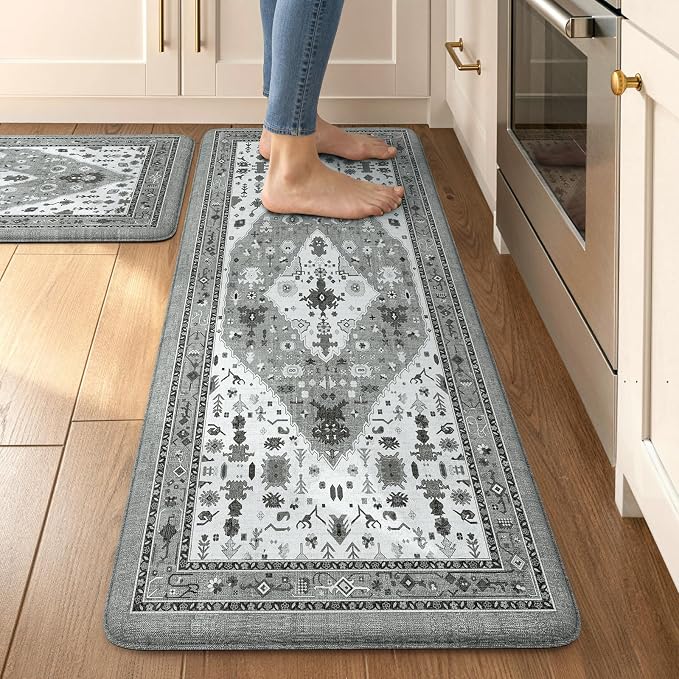 Collive Boho Kitchen Rugs and Mats 2PCS, Cushioned Anti Fatigue Kitchen Mats by Collive