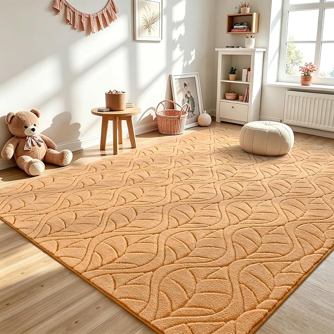Macgace 6x9 Apricot Area Rug, Soft Shag Carpet, Washable Living Room Rugs - Image 3