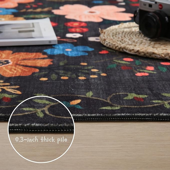 Rugcomf Round Rug 6ft Washable Circle Rug Non Slip Low Pile Boho Floral Small - Image 4