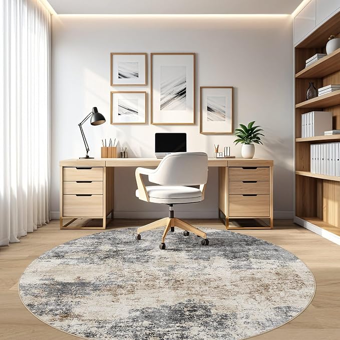 Round Rug Living Room Rugs: 5x5 Washable Circle Large Abstract Modern Soft - Image 7