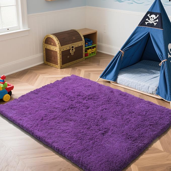 Purple Fluffy Rug Shag Area Rug, 2x4 Area Rugs - Image 2