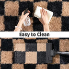 Shag Rugs for Living Room 9x12, Ultra Soft Checkered Black Beige Big Fuzzy Rugs - Image 7