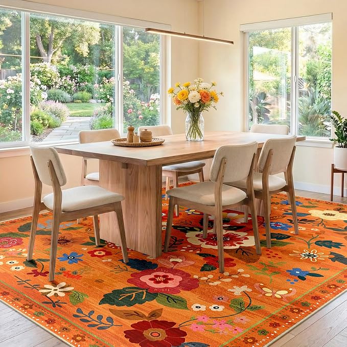 RELEANY Floral 8x10 Area Rugs Washable Print Boho Cute Carpet Non Slip Flower - Image 8