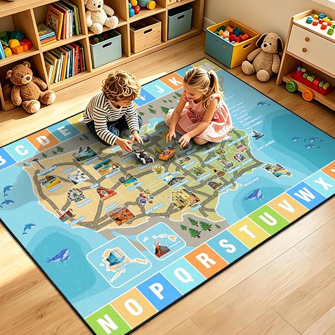 Car Rug Play Mat 8x10 ft, Race Track Map Road Rug - Image 7