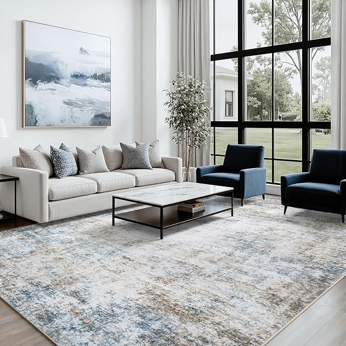 Area Rug 6x9 Living Room Rug Washable: No-Slip Abstract Soft Thin Large Brown - Image 3