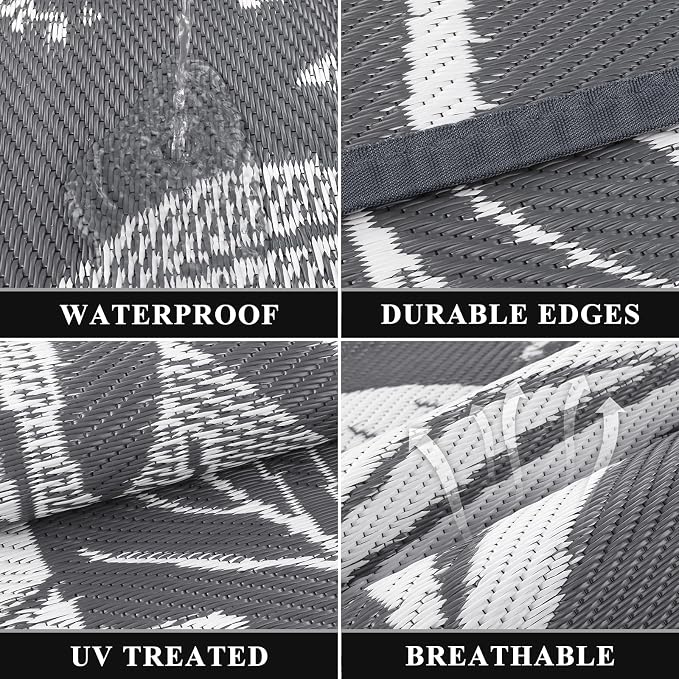 Pauwer Waterproof Outdoor Rug 6x9, Reversible Plastic Straw Patio Camping Rug - Image 3