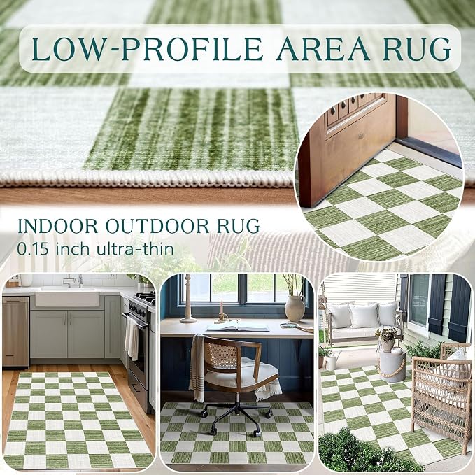 Green White Checkered Entry Rug - Image 4
