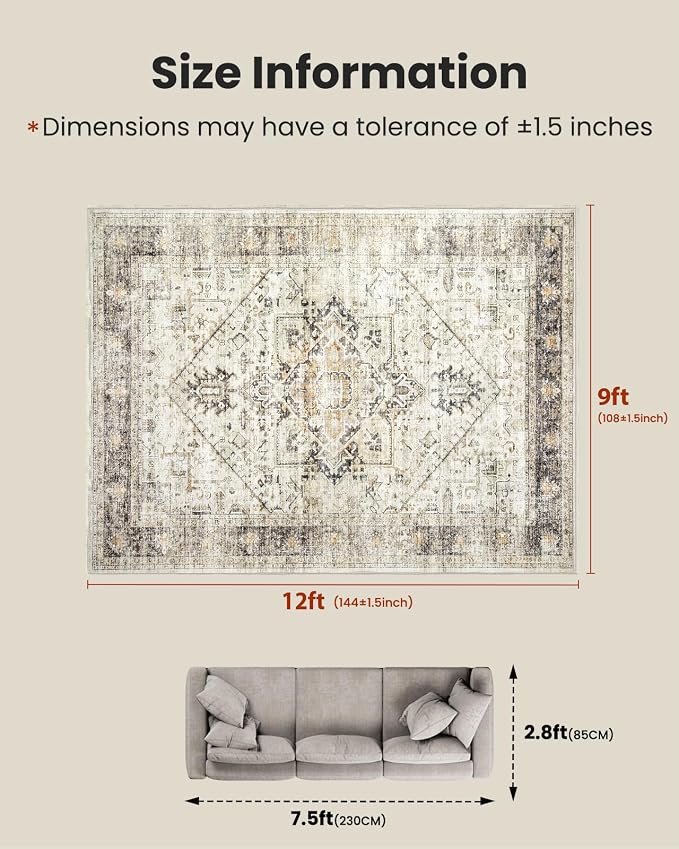 AMADA HOMEFURNISHING Washable Area Rug, Low-Profile Large Area Rug - Image 2