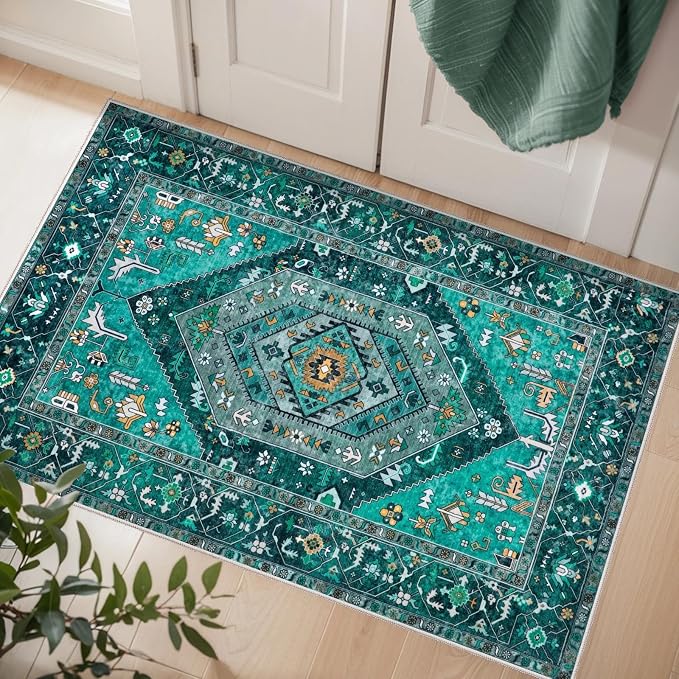 SERISSA Boho Rugs for Entryway, 2x3 Teal Entryway Rug Non-Slip Washable Small by SERISSAHomeDecorCollection