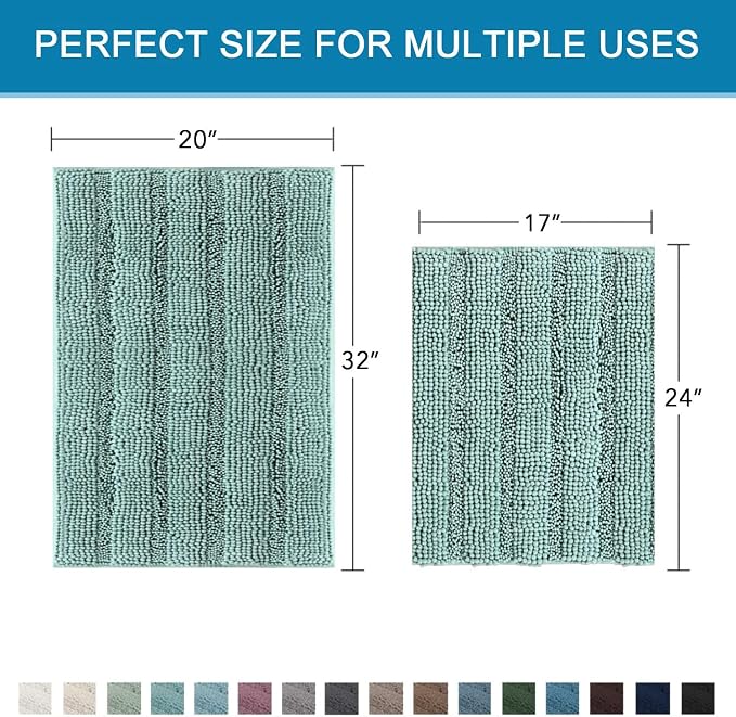 H.VERSAILTEX Bathroom Rugs Non Slip Thick Shaggy Chenille Bathroom Rug Mat Set - Image 2