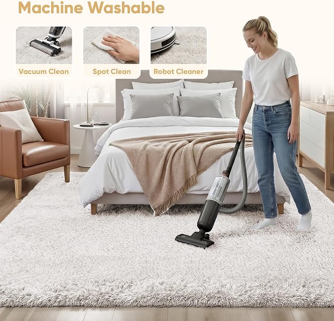 Area Rug for Living Room Bedroom: 6x9 White Soft Fluffy Shag Upgrade Non-Slip - Image 8