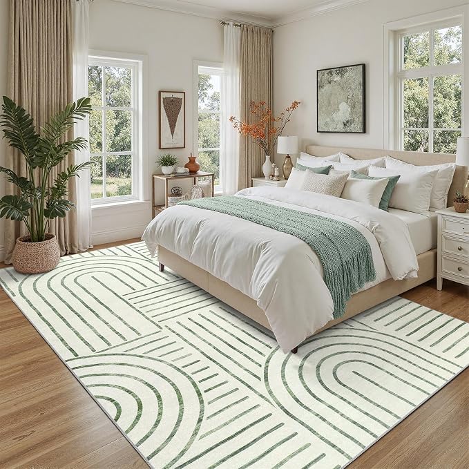 DCX Abstract Machine Washable 6x9 Rug, Sage Green Modern Accent Rug - Image 2