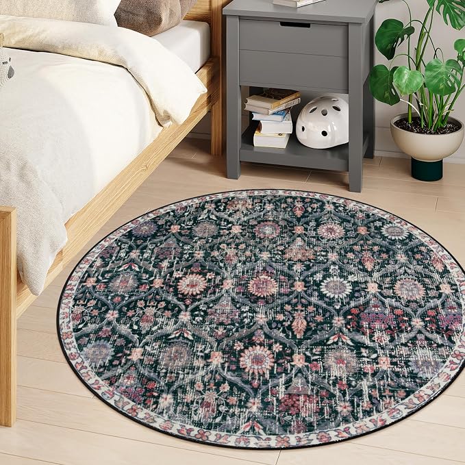Lahome Moroccan Trellis Round Area Rugs, Washable Small Round Rug 3ft Non-Slip - Image 5