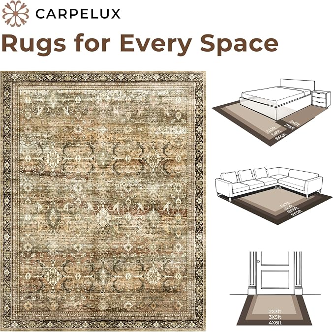 Washable Area Rugs 6x9 Vintage Brown, Large Indoor Rug - Image 5