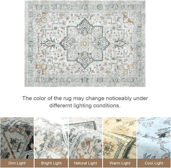 Lofus 8x10 Washable Rugs Non-Slip, Vintage Floral Area Rug - Image 7