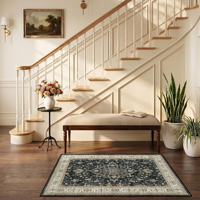 RELEANY Area Rugs Small 2'6"x4' Washable Non-Slip, Floral Vintage Distress - Image 2