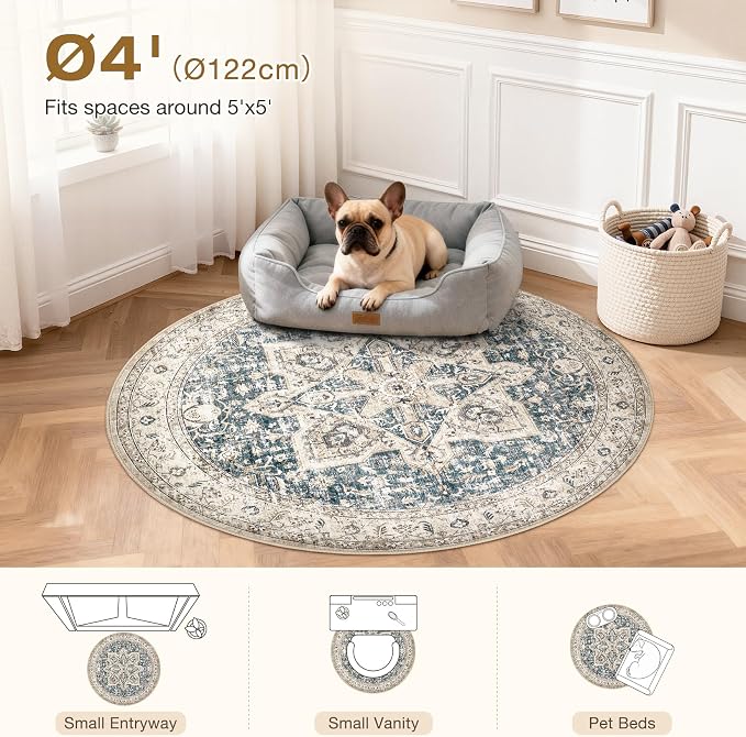 Tortania 4' Round Area Rug Living Room Rugs - Image 8